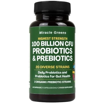 Image of 100 Billion CFU Probiotics 20 Unique Strains + Organic Prebiotics Gut Health, PH Balance, and Digestion Scientifically Proven for Women Men 60 Day Supply Made in The UK