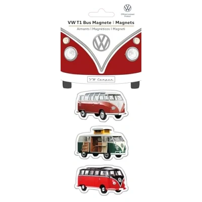 Image of BRISA VW Collection Volkswagen Refrigerator Office Pinboard Magnets with T1 Bus Motifs (3 Piece Set/Camper/Multicolor)