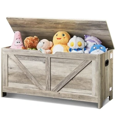 Image of VEVOR Wooden Toy Chest for Kids, Toddler Storage Box with Flip Top Lid and Safety Hinge, 38.98 x 15.55 18.9 Large Kids Bench Playroom, Bedroom, Living Room or Entryway, Gray