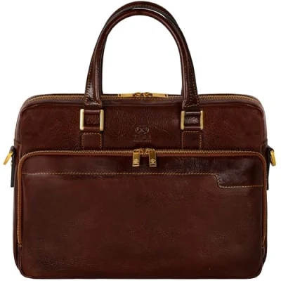 Image of Time Resistance Leather Laptop Bag 13 inch Case with Shoulder Strap Genuine Briefcase Satchel Messenger (Brown)