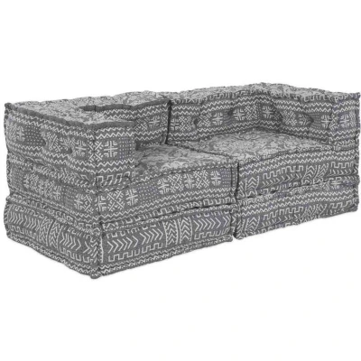 Image of vidaXL 2 Seater Modular Pouffe Sofa Convertible in Light Grey Fabric