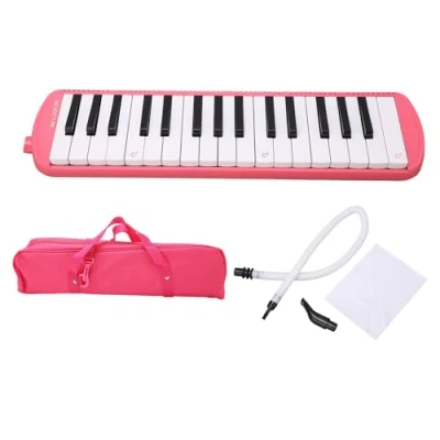Image of 32 Keys Melodica, Flexible Mouth Piece Melodica Instrument with Key Piano Mouthpiece Blowpipe Storage Bag for Begginers Musical Education Instrument(Pink )