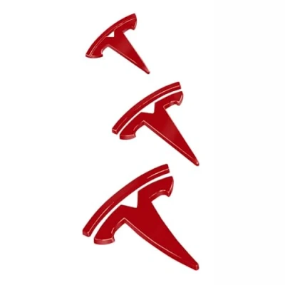 Image of 3D Metal Car Stickers and Decals, Emblem Badge T Logo, For Tesla Model 3, Black,red