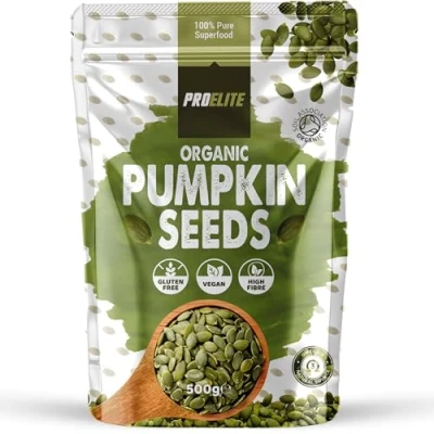 Image of Organic Pumpkin Seeds Naturally Gluten Free and Vegan Approved Raw Seed Kernels AA Highest Grade UnRoasted UnSalted by PROELITE (500g)