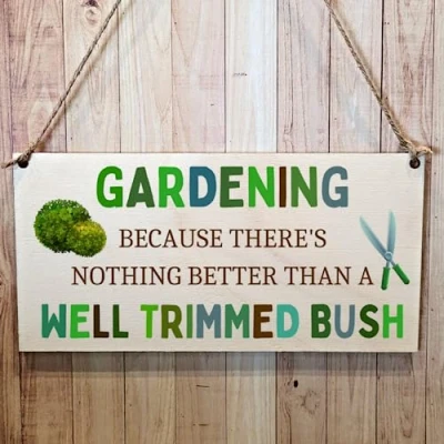 Image of Second Ave Funny Garden Well Trimmed Bush Wooden Hanging Gift Rectangle Sign Plaque