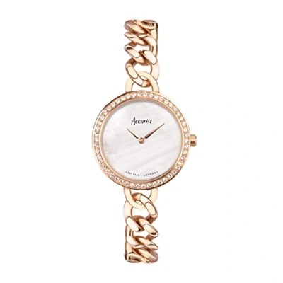 Image of Accurist Ladies Jewellery 28mm Quartz Watch in White with Analogue Display, and Rose Gold Stainless Steel Bracelet 78009