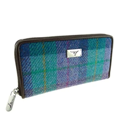 Image of Glen Appin Harris Tweed Large Zip Purse LB2100 Staffa Colour 79 Turquoise Check