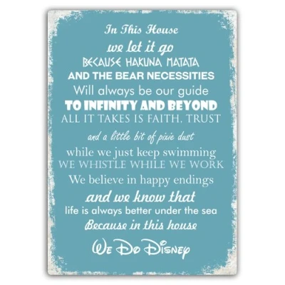 Image of in This House We Do Disney Blue Metal Wall Sign Plaque Art Inspirational