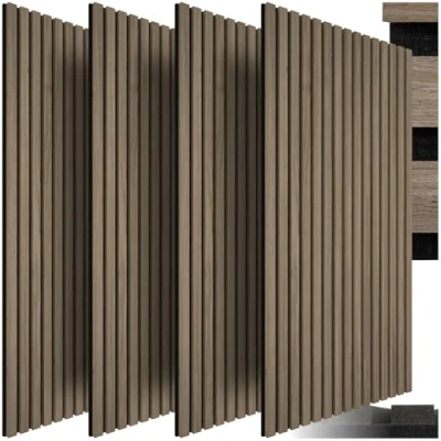 Image of tectake® Set of 4 Acoustic Wall Panels in MDF &amp; Elegant Real Wood Veneer, Sound Absorbing with Felt Fabric Slats, Adjustable Size Easy Installation Dark Oak