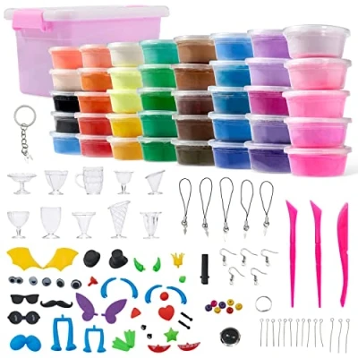 Image of THE TWIDDLERS 40 Magic Air Dry Clay Tubs Modelling Kit with Storage Box &amp; Accessories Play Dough Playset Toys for Kids, Perfect Christmas
