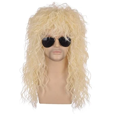 Image of Blonde Long Mullet Wig,ATAYOU 80s Punk Heavy Metal wig Retro Rocker Disco Halloween Cosplay Unisex (Blonde 723)
