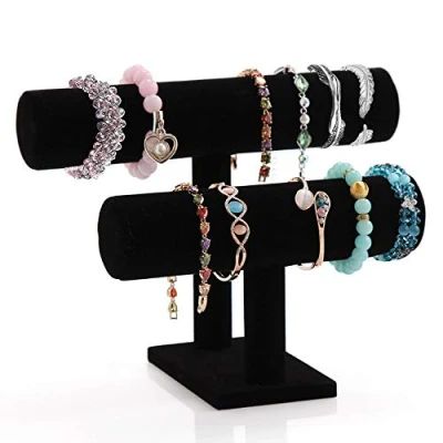 Image of powerking Jewelry Display, 2 Tier Holder for Necklace Bracelet Watch Table Top Display Stand, Velvet T Bar Tower