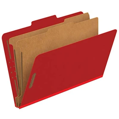 Image of Pendaflex Classification Folders, Standard, 2 Dividers, Embedded Fasteners, 2/5 Cut Tab, Bright Red, Legal Size, 10/BX (29031P)