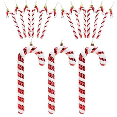 Image of Christmas Concepts® 15 Piece Red &amp; White Candy Cane Bundle 3 x 250mm (9.8&quot;) Giant Canes 12 130mm (5&quot;) Glitter Tree Decorations