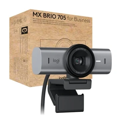 Image of Logitech MX Brio 705 for Business 4K Webcam with Auto Light Correction, Ultra HD, Framing, Show Mode, USB C, Works Microsoft Teams, Zoom, Google Meet Graphite