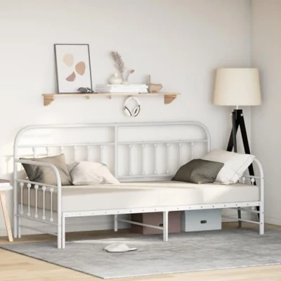 Image of vidaXL Daybed Frame with Trundle White, 107x203 cm, Steel