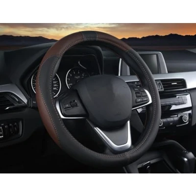 Image of Mayco Bell Classic Car Steering Wheel Cover Four Sections Medium 15 Inch Fit For Most Brown