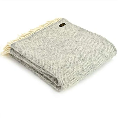Image of Tweedmill Luxury Throw Blanket 100% Pure New Wool Lifestyle FISHBONE (SILVER GREY)