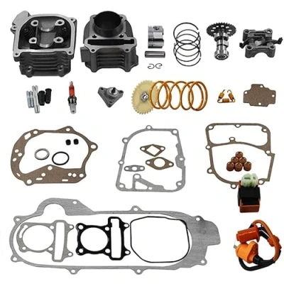 Image of GY6 Cylinder Rebuild Kits Trkimal 100cc Big Bore Kit for 64mm Valve 49CC 50CC 139QMB Moped Scooter Engine 50mm Upgrade Set with 6pin Racing CDI Ignition Coil Performance Spark Plug Clutch Spring