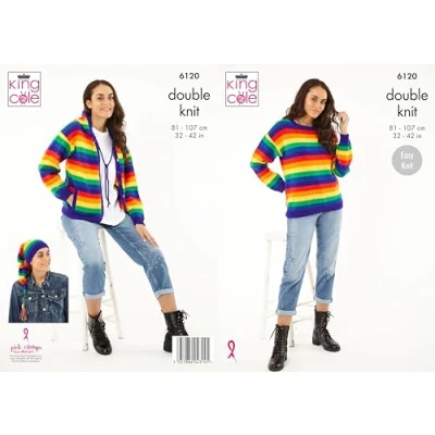 Image of King Cole Women’s Knitting Pattern Easy Double Knit Sweater and Cardigan (6120), 32 42 (81cm 107cm) Bust