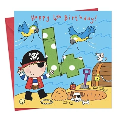Image of Twizler 4th Birthday Card Boy Pirate Age 4 Boys Happy Year Old Childrens Cards