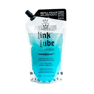 Image of Peaty&#039;s Link Lube All Weather Bike Chain Lubricant 360ml Refill Pouch A Bespoke Blend Of Oils And Waxes Designed For Conditions Ultra Smooth Running Drivetrain, Cassette &amp; Gears