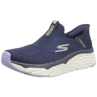 Image of Skechers Women&#039;s MAX Cushioning Elite Sneaker, Navy Textile/Lavender Trim, 6.5 UK
