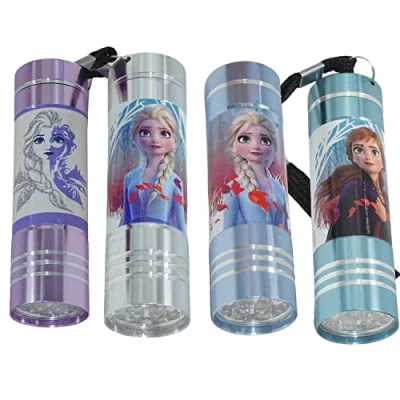 Image of SRV Hub Kids Frozen Torches (4pk) 9 LED Mini Flashlights Aluminum Portable Handy for Winter Party Girls Xmas Toy Gifts 3+Y