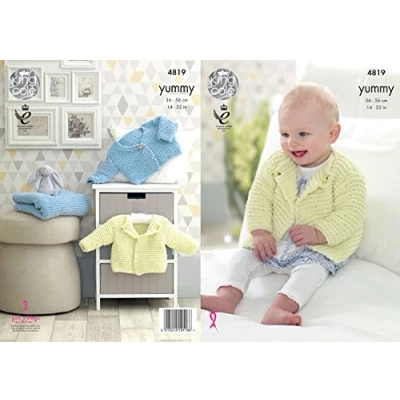 Image of King Cole 4819 Knitting Pattern Baby Cardigans and Blanket in Yummy Chunky