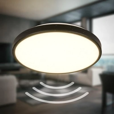 Image of B.K.Licht LED ceiling light with motion sensor IP54 range 3 m, warm white light, 95 degree detection, lamp, bathroom kitchen 29 x 7.5 cm, black