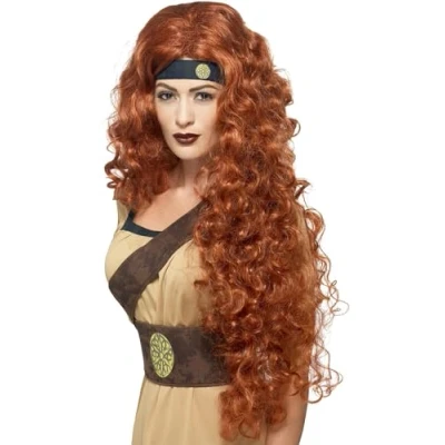 Image of Smiffys Medieval Warrior Queen Wig, Auburn Extra Long, Historical Fancy Dress, Dress Up Wigs