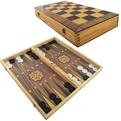 Image of PrimoLiving Deluxe Wooden Backgammon Set 40x40 cm including chessboard