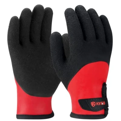 Image of KAYGO Waterproof Thermal Work Gloves, Full Hand Latex Coated, Insulated Liner for Freezer Cold Weather Fishing Winter Outdoor Work, KG140 (Black Red, X Large)