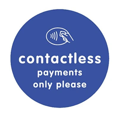 Image of Vinyl Contactless Payment Only Sticker for Windows/Floor, Removable, Anti Slip, Self Adhesive Payments Please (Shop/Supermarket Sign) 220mm x (Blue)