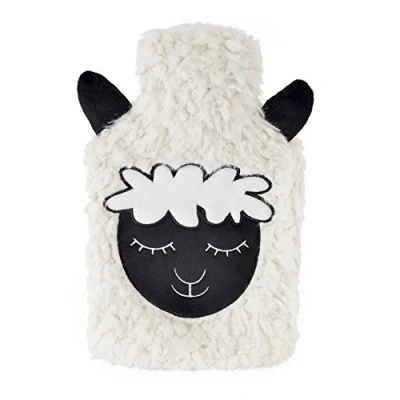 Image of Hot Water Bottle Plush Sheep Super Soft Cover Premium Natural Rubber 1 Litre Bag Helps Provide Warmth and Comfort (Cream Sheep)