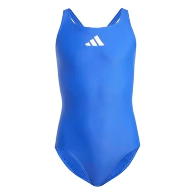 Image of adidas Girl&#039;s Solid Small Logo Swimsuit, Semi Lucid Blue/White, 14 15 Years