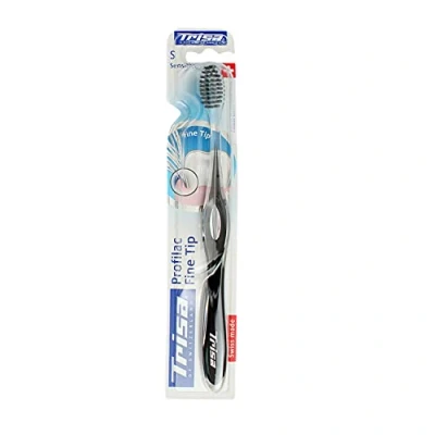 Image of TRISA Profilac Fine Tip Sensitive Toothbrush for Particularly Gentle and Efficient Cleaning, Soft, Black/White
