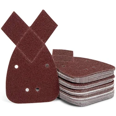 Image of sanding triangle set, 50 pieces, sheets, 140 mm, self adhesive, mouse sandpaper, 4 holes, grain size 40/60/80/120/240, compatible with the Black + Decker Mouse®