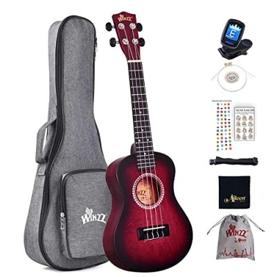 Image of Winzz Ukulele Concert 23 Inch Red Beginner Set for Adults Children Unique Colour Design