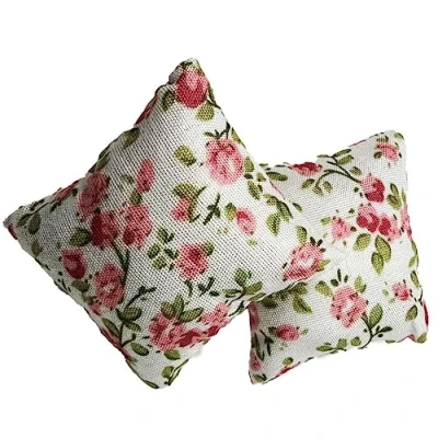 Image of Melody Jane Dolls House Scatter Cushions Pink &amp; Green Floral Square Throw Pillow Accessory