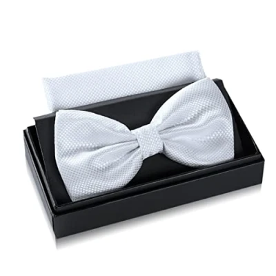 Image of Massi Morino bow tie white with handkerchief for men Set Suit men&#039;s wedding Adjustable in colour