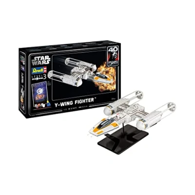 Image of Revell 05658 Star Wars Return of The Jedi Y Wing Fighter Model Gift Set 1:72 Scale Unbuilt Plastic Kit with Contacta Professional Glue, Paintbrush, Selected Aqua Color Paints &amp; Movie Poster