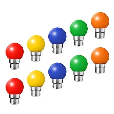 Image of 10 Pack Coloured LED Light Bulbs B22 Bayonet, Festoon Golf Bulb 2W, Mixed Colours Red Green Blue Orange Yellow for Outdoor Indoor String,Christmas,Tree, Fairy Party Night Lights