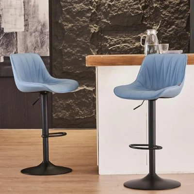 Image of YOUNIKE Bar Stools Set of 2 for Kitchen Island, Swivel Tall Barstools, Adjustable Height with Backs, Faux Leather Upholstered Chairs, Modern Counter Stools, Blue