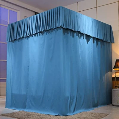Image of Stylish Princess Canopy Bed Curtains for Twin/Queen/King Size 4 Corner Post Adults Girls Bedroom Decoration (Blue 2, Full)