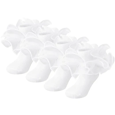 Image of DRESHOW Toddler Girls Ruffle Socks Double Lace Frilly Dress Turn Cuff Ankle for Kids