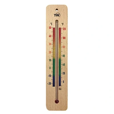 Image of 215mm Wooden Room Thermometer Indoor Traditional Temperature Ideal For Home, Office, Nursery, Greenhouse, Shed or Garage Wood Wall Multi Coloured Print