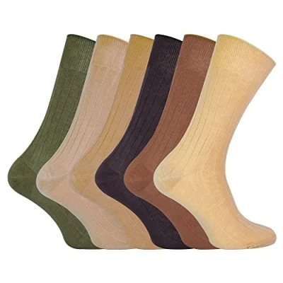 Image of 100% Egyptian Cotton Socks for Men 6 Pairs Ribbed Seamless Black Avaliable in 3 Sizes (12 14, Brown)
