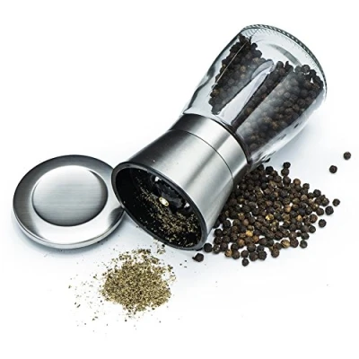 Image of LOHAS Home Salt Pepper Mill with Glass Body Adjustable Ceramic Manual Grinder Herb Spice Crusher Suitable for Coarse Sea Salt, Peppercorn