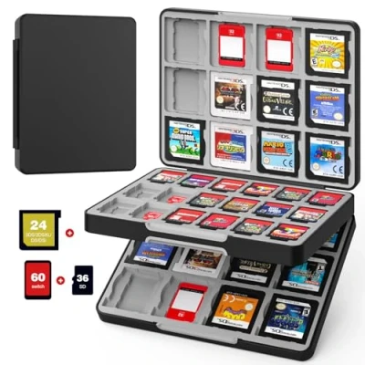 Image of MoKo 60 Slots Game Card Case for Nintendo Switch/Switch OLED/3DS/2DS, Portable 3DS Case, 24 3DSXL/DS/DSi Cards &amp; 36 SD w/ Magnetic Closure, Black